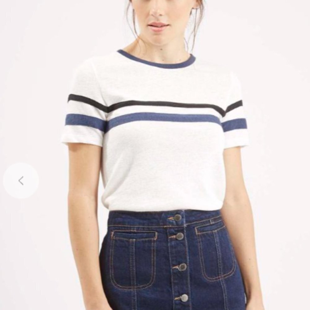 Topshop White Tee Tshirt Blue & Black Stripe Blue Collar White Tshirt Collared